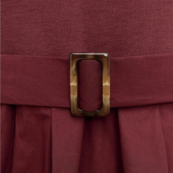 🍁 ZARA Combination Belted Dress Sweater Dress in Burgundy Red Small S - Picture 4 of 16
